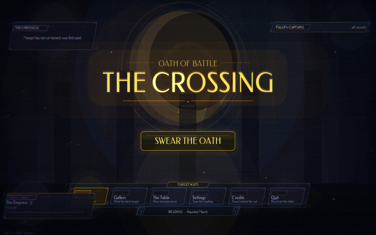 The title screen of Oath of Battle: The Crossing